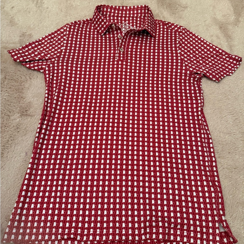 Men's Red and White Patterned Polo Shirt. Mens Small Alabama State